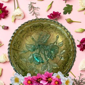 Vintage Imperial Helios Green Carnival Glass Pattern 6.5" Bowl
